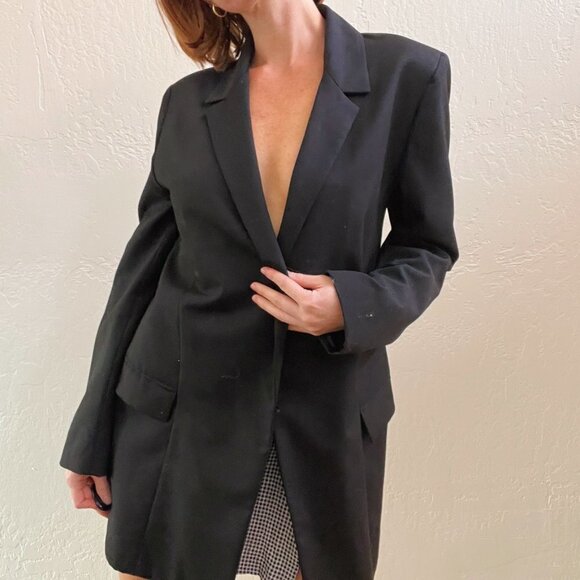 Daniele Carlotta 100% Wool Black Oversized Boyfriend Blazer Dress Jacket - Picture 7 of 7